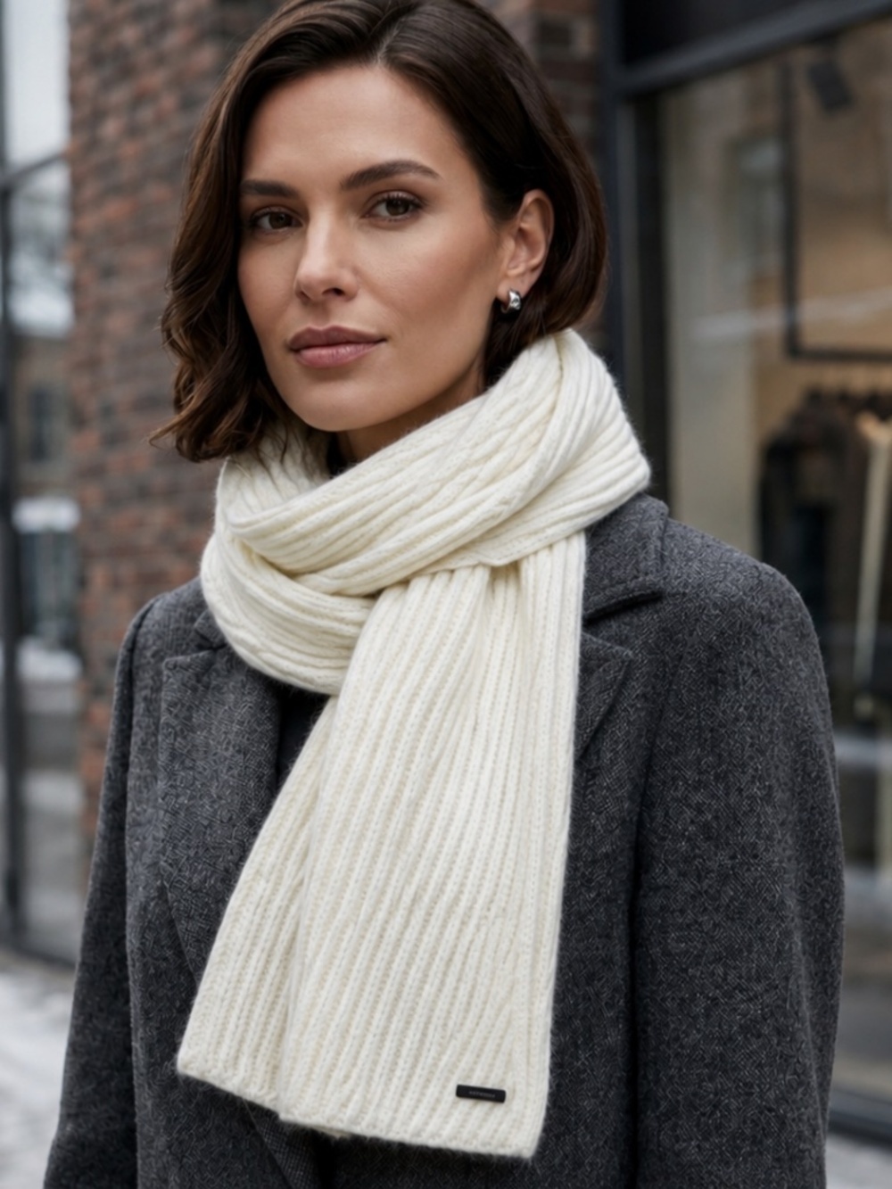 All Saints Traveling Ribbed Cream Scarf